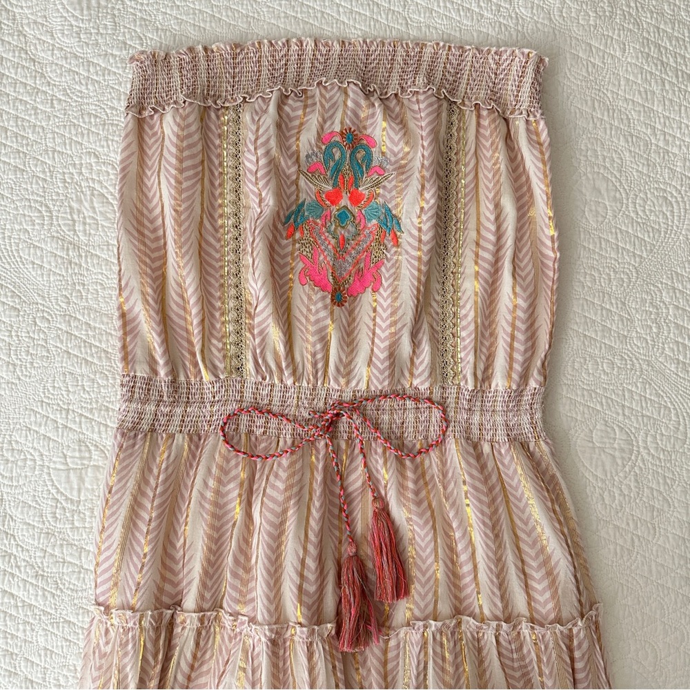 Venus Striped Strapless Embroidered Maxi Dress Metallic Boho Women’s Large - Picture 6 of 12